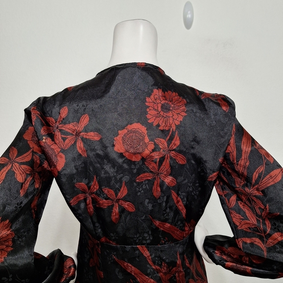 Zara "NEW" Black Red Floral Button Front Witchy Whimisigoth Mini Dress Size XS - Picture 7 of 15